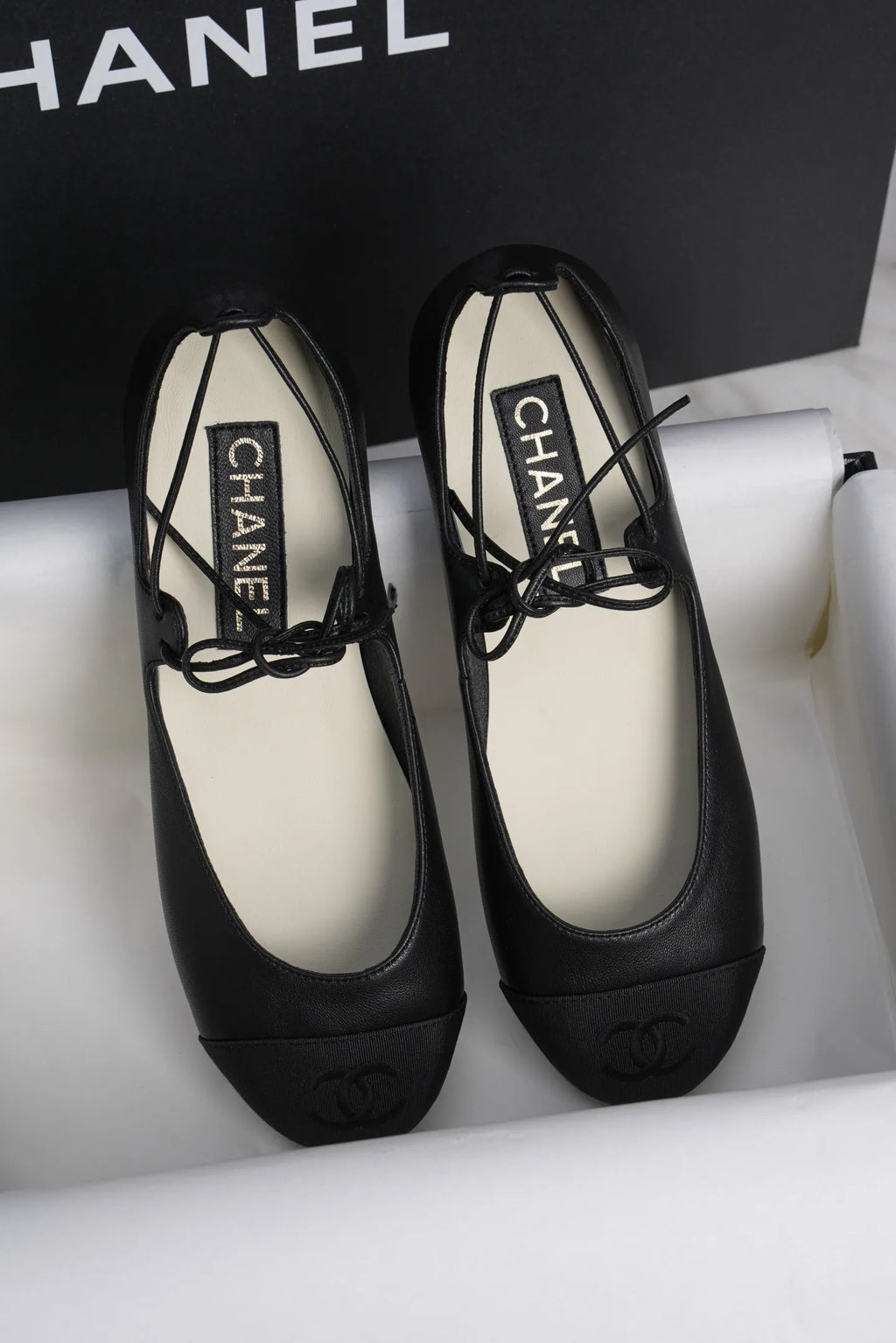 Chanel 25C Lace-up Flat Black Mary Jane 659423