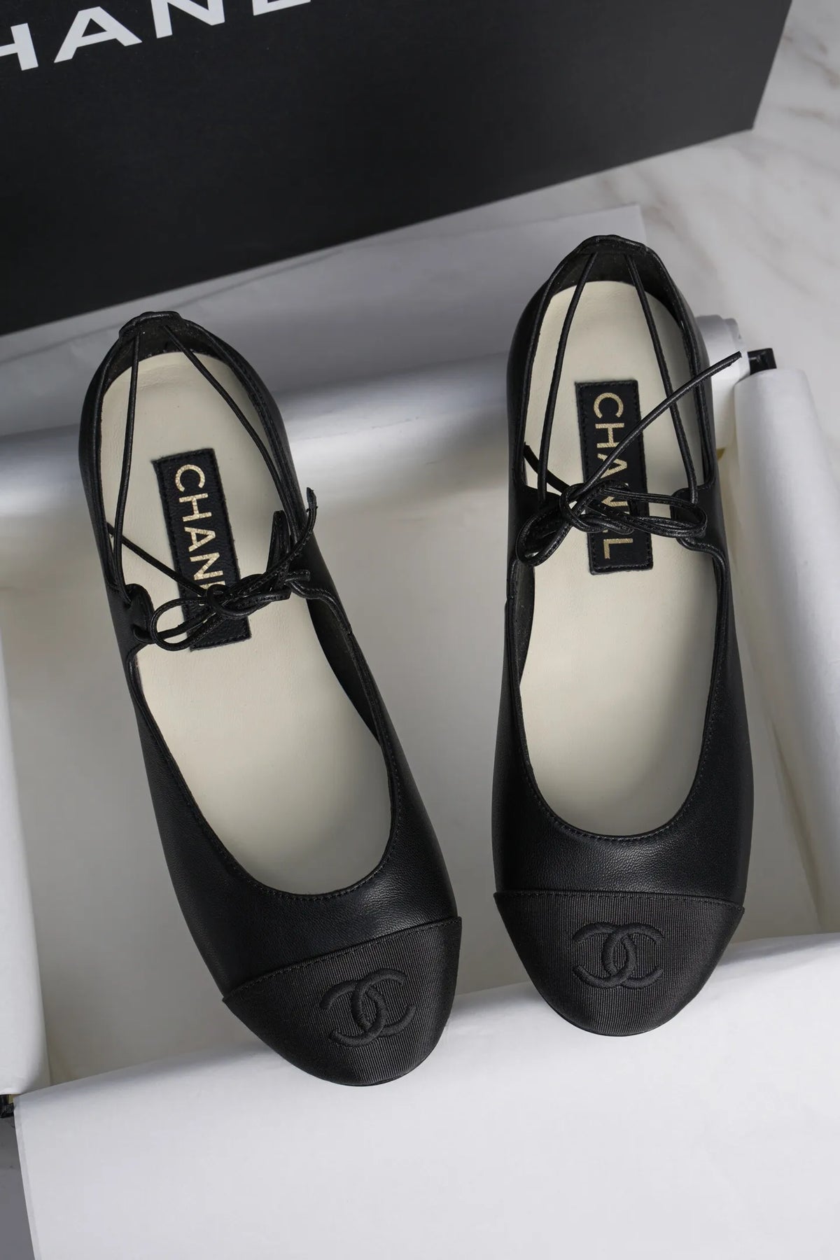 Chanel 25C Lace-up Flat Black Mary Jane 659423