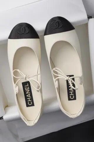 Chanel 25C Strappy Flat Black and White Mary Jane 659424