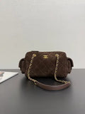 Chanel 25K Quilted Velvet Bowling Bag Caramel 99517