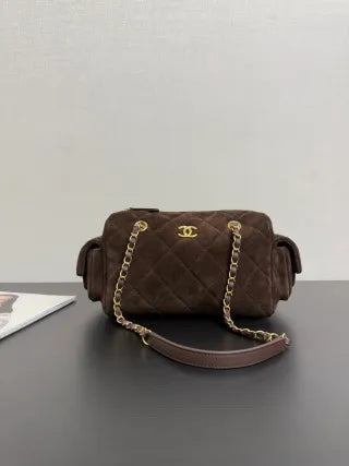 Chanel 25K Quilted Velvet Bowling Bag Caramel 99517