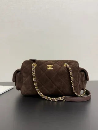 Chanel 25K Quilted Velvet Bowling Bag Caramel 99517