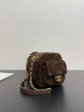 Chanel 25K Quilted Velvet Bowling Bag Caramel 99517