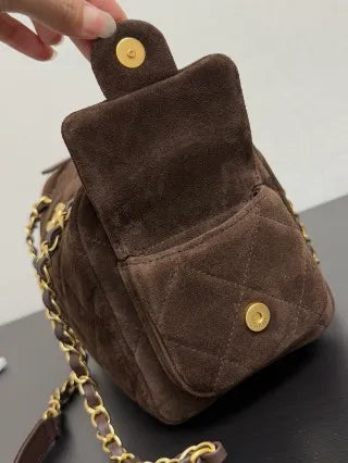 Chanel 25K Quilted Velvet Bowling Bag Caramel 99517