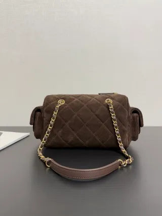 Chanel 25K Quilted Velvet Bowling Bag Caramel 99517