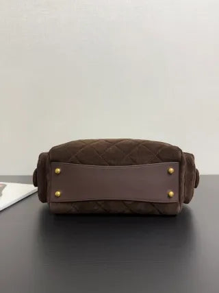Chanel 25K Quilted Velvet Bowling Bag Caramel 99517