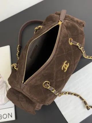 Chanel 25K Quilted Velvet Bowling Bag Caramel 99517