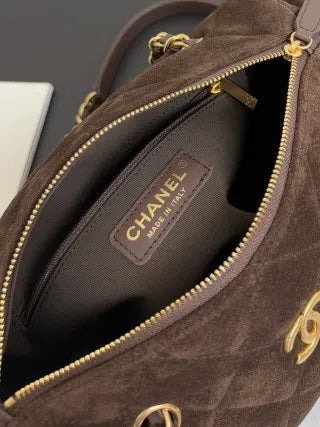 Chanel 25K Quilted Velvet Bowling Bag Caramel 99517