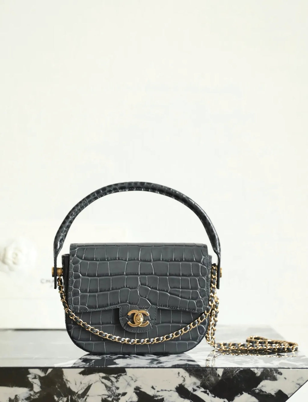 Chanel 26A Handbag Crocodile-Embossed Calfskin 828
