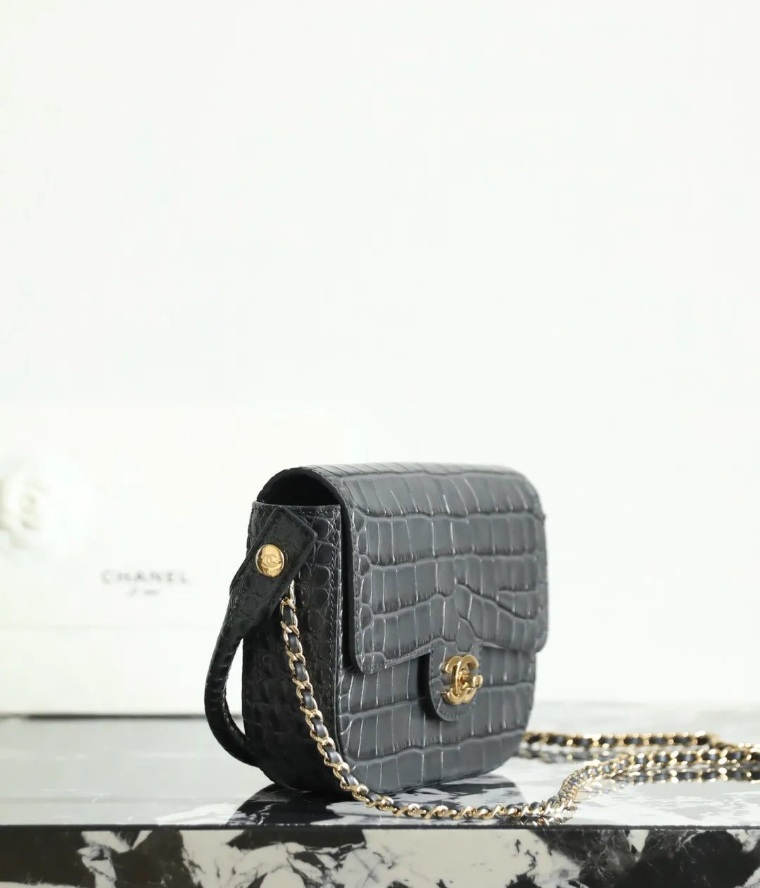 Chanel 26A Handbag Crocodile-Embossed Calfskin 828