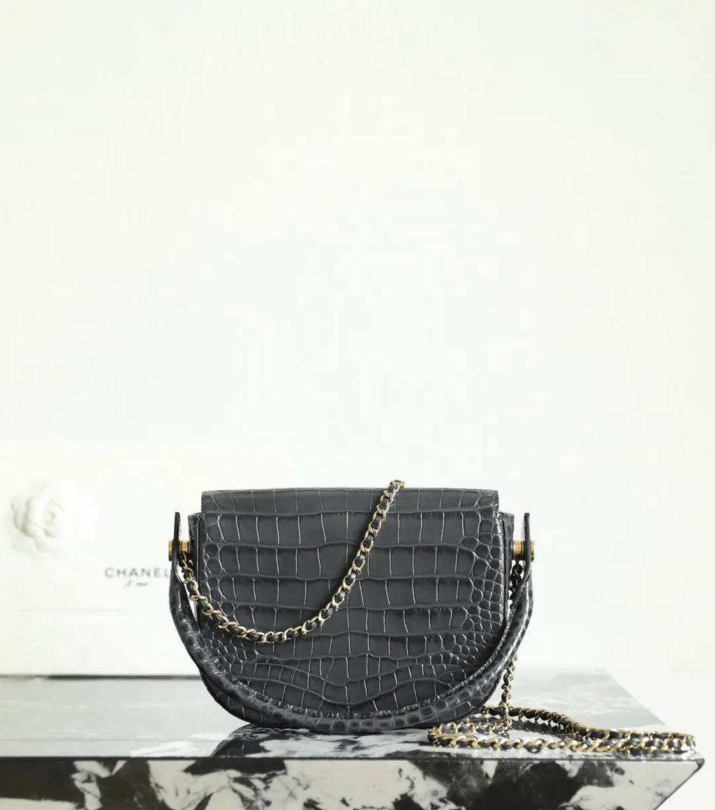 Chanel 26A Handbag Crocodile-Embossed Calfskin 828