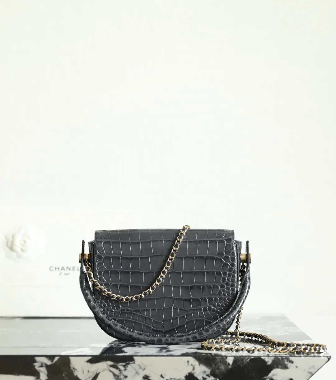 Chanel 26A Handbag Crocodile-Embossed Calfskin 828