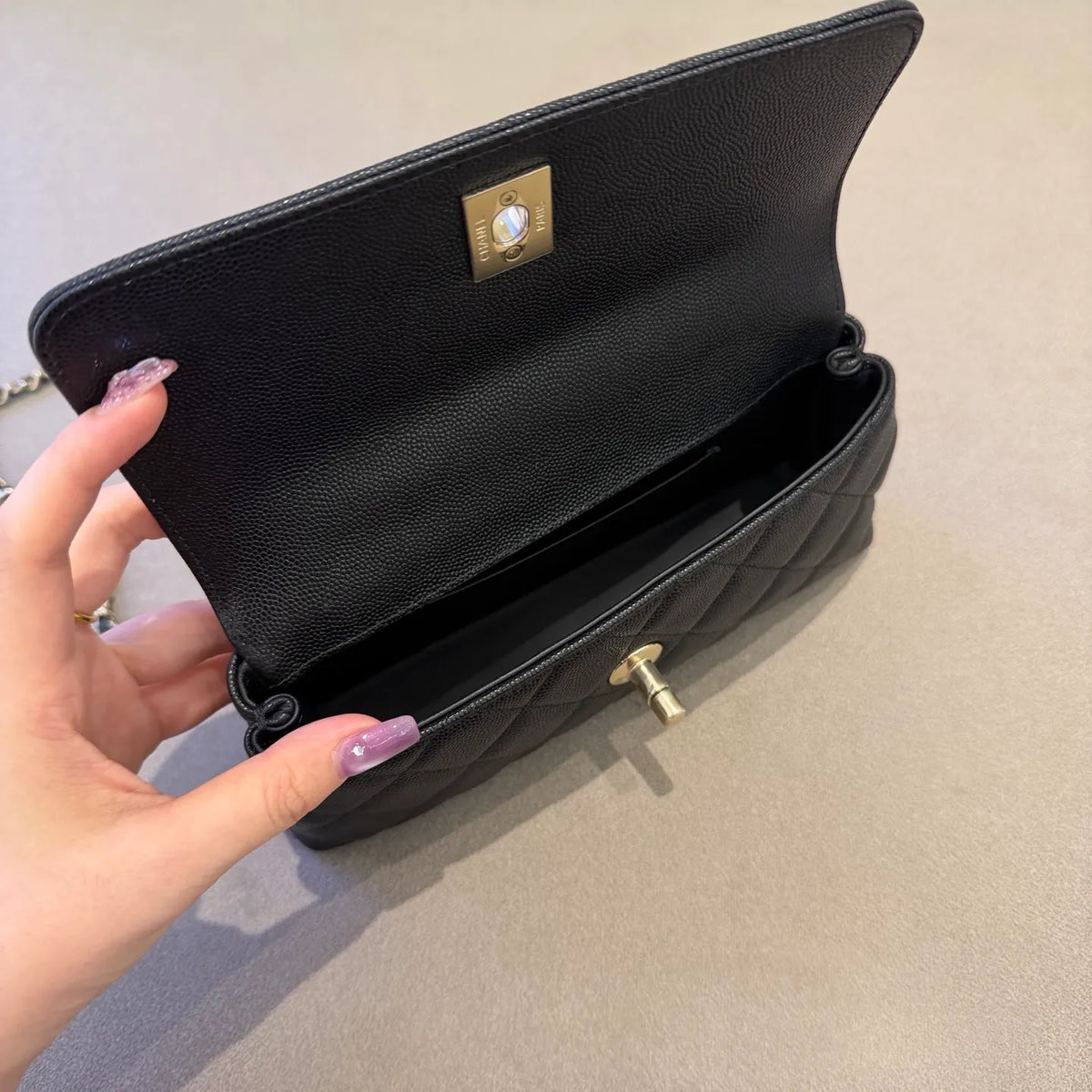 Chanel 26A Mini Coco Handle Horizontal Shoulder Bag Caviar