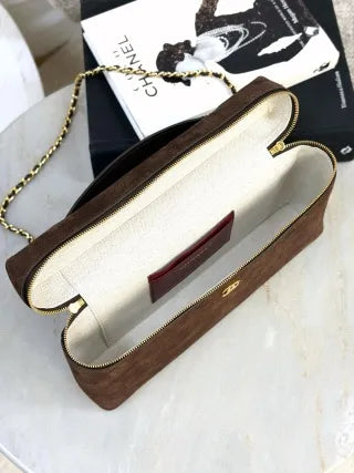 CHANEL 26A Suede Box Bag Deep Coffee