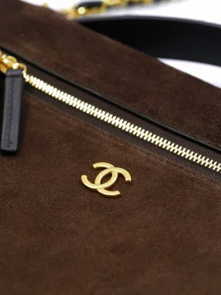 CHANEL 26A Suede Box Bag Deep Coffee