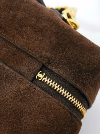 CHANEL 26A Suede Box Bag Deep Coffee