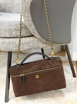 CHANEL 26A Suede Box Bag Deep Coffee