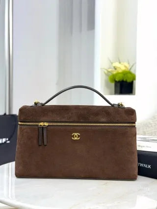 CHANEL 26A Suede Box Bag Deep Coffee