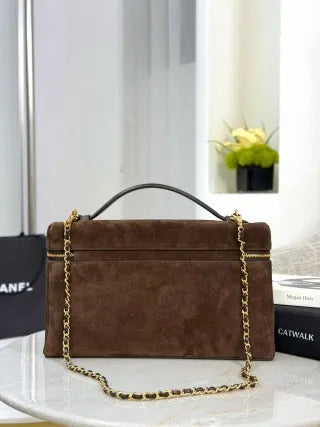 CHANEL 26A Suede Box Bag Deep Coffee