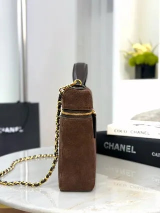 CHANEL 26A Suede Box Bag Deep Coffee