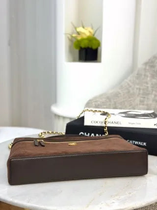 CHANEL 26A Suede Box Bag Deep Coffee