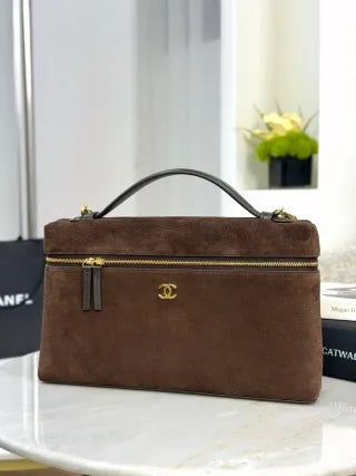 CHANEL 26A Suede Box Bag Deep Coffee