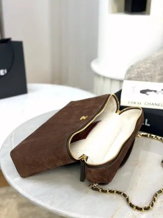 CHANEL 26A Suede Box Bag Deep Coffee