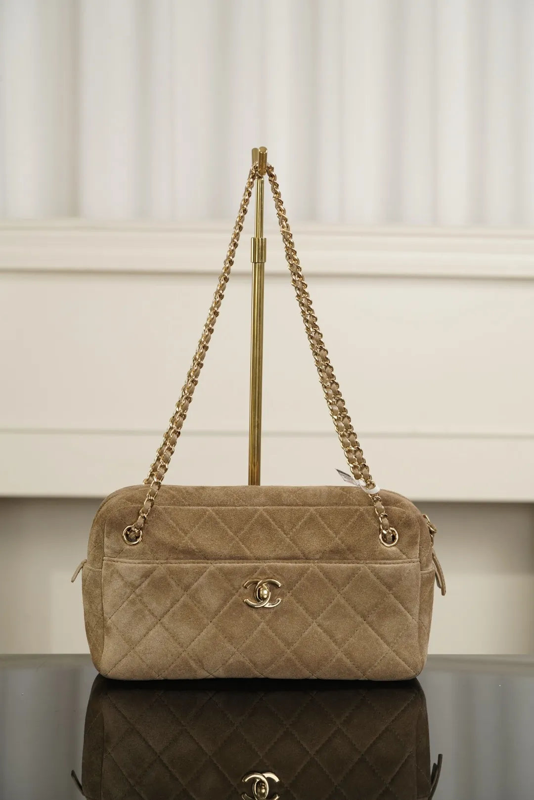 CHANEL 26A Suede Camera Bag Apricot Small