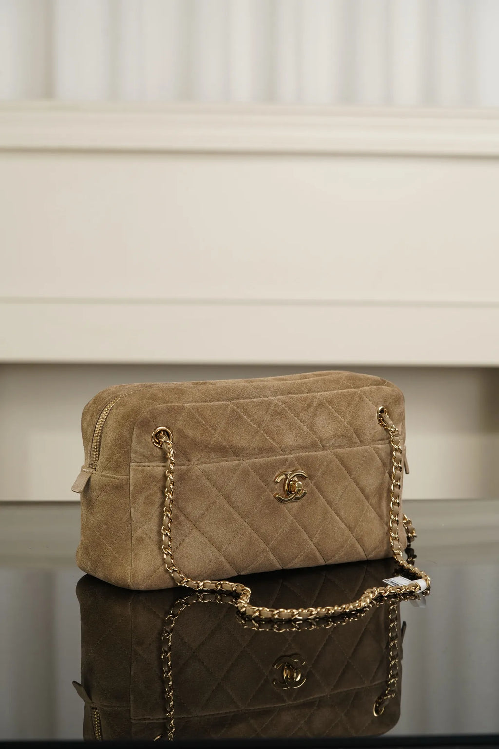 CHANEL 26A Suede Camera Bag Apricot Small