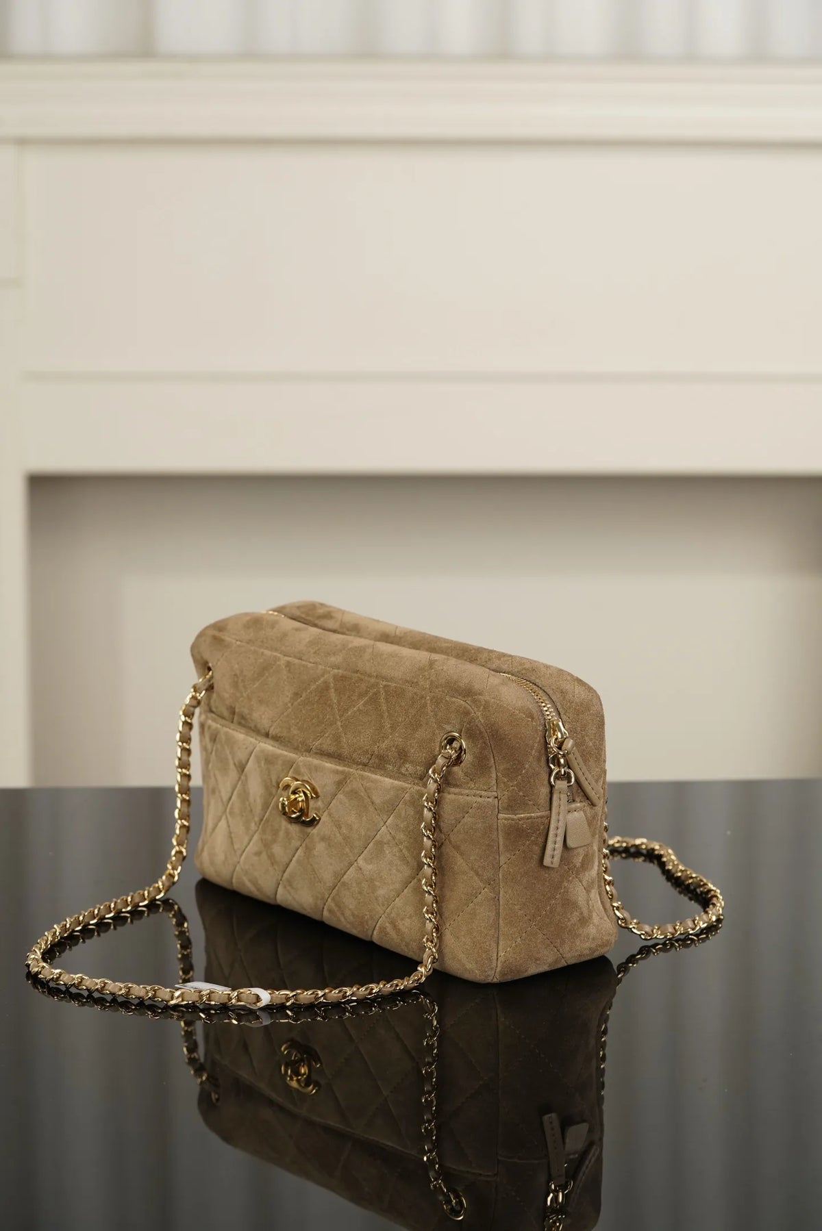 CHANEL 26A Suede Camera Bag Apricot Small
