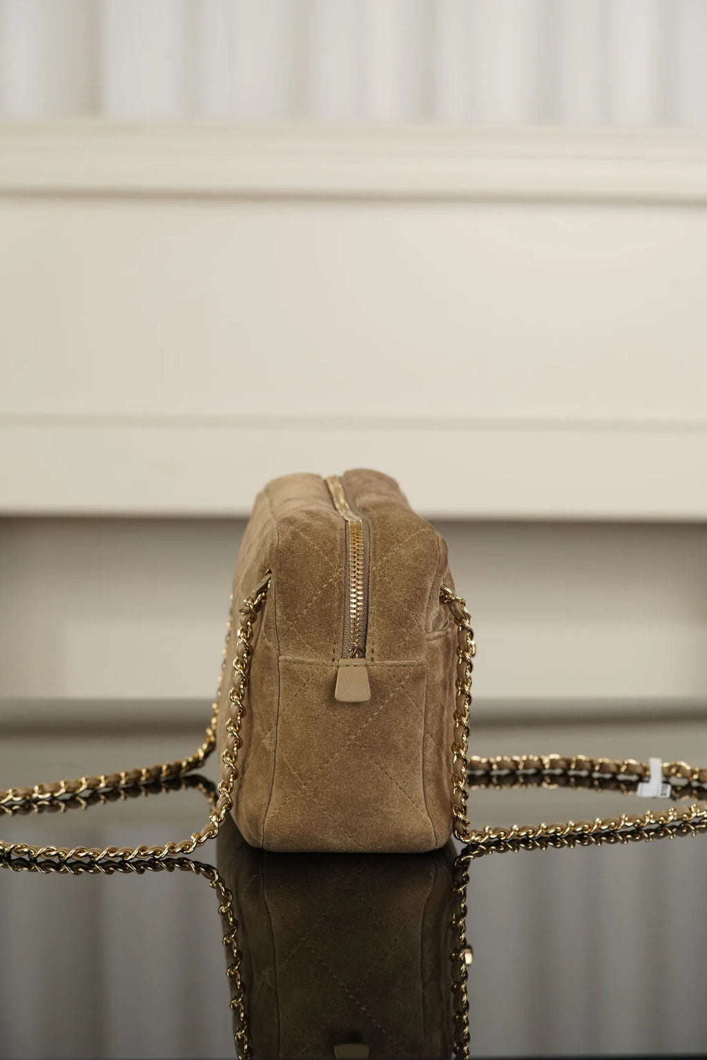 CHANEL 26A Suede Camera Bag Apricot Small