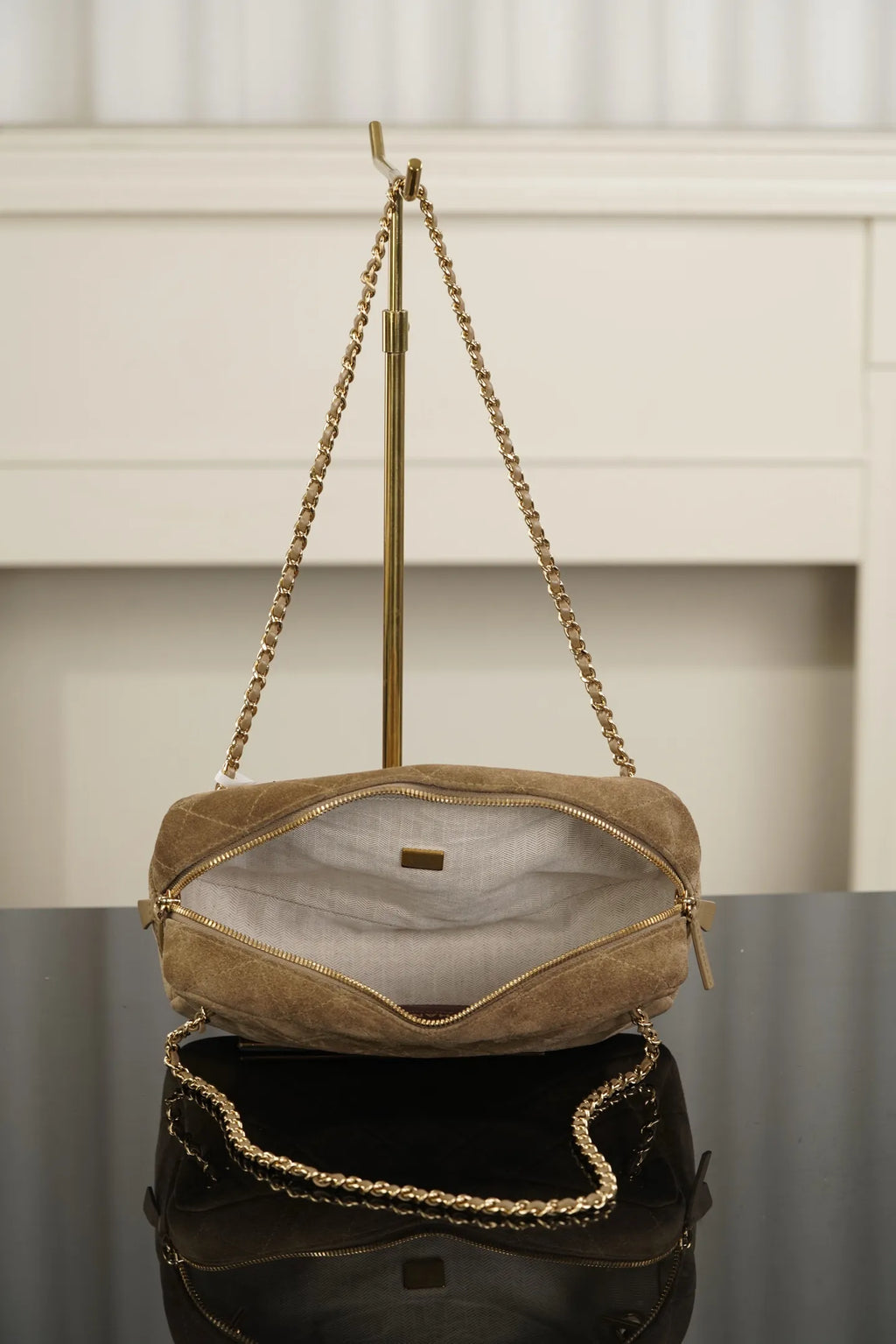 CHANEL 26A Suede Camera Bag Apricot Small