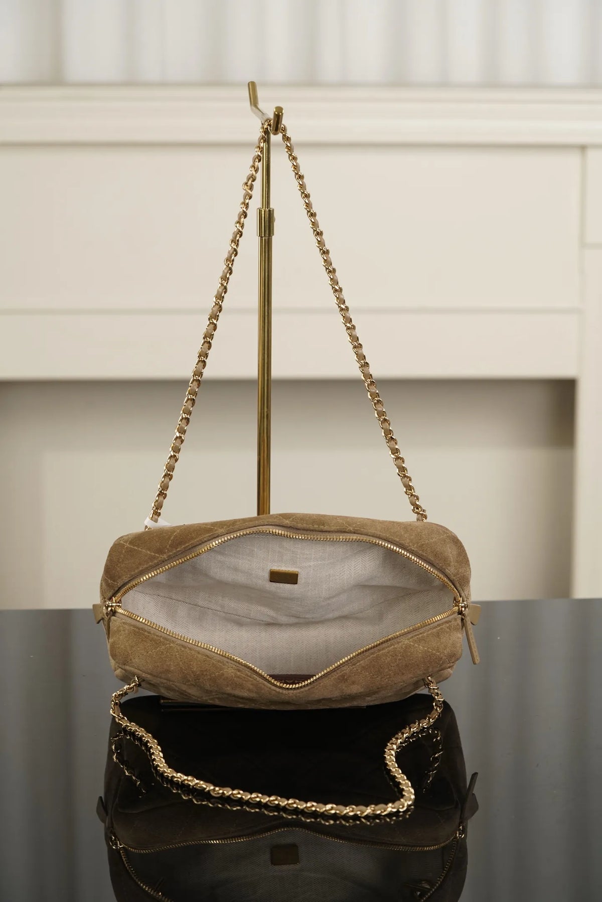 CHANEL 26A Suede Camera Bag Apricot Small