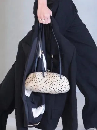 CHANEL 26A Wool Polka Dot Frog Mouth Bag Apricot