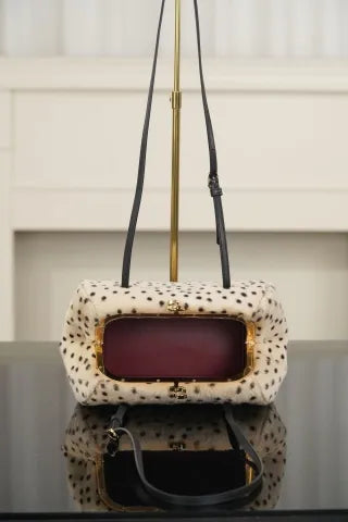 CHANEL 26A Wool Polka Dot Frog Mouth Bag Apricot