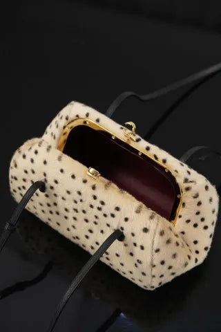 CHANEL 26A Wool Polka Dot Frog Mouth Bag Apricot