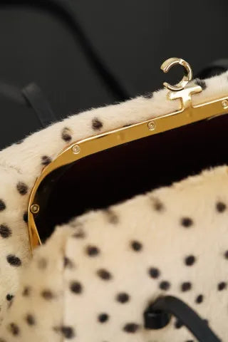 CHANEL 26A Wool Polka Dot Frog Mouth Bag Apricot