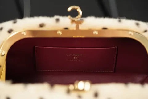 CHANEL 26A Wool Polka Dot Frog Mouth Bag Apricot