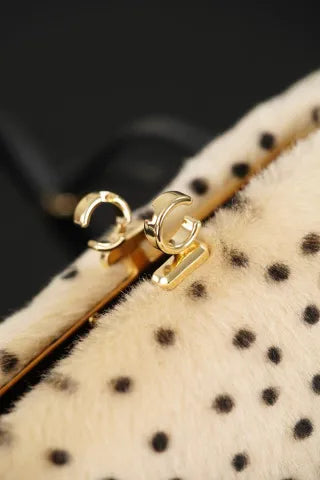CHANEL 26A Wool Polka Dot Frog Mouth Bag Apricot