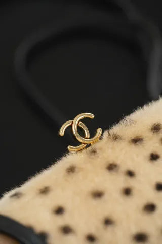CHANEL 26A Wool Polka Dot Frog Mouth Bag Apricot