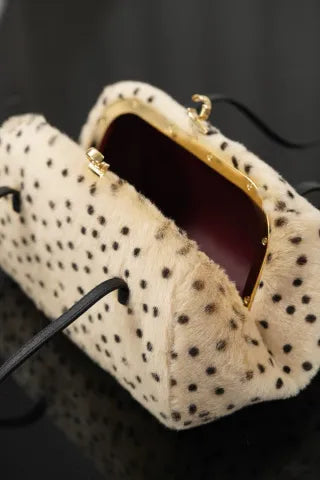 CHANEL 26A Wool Polka Dot Frog Mouth Bag Apricot
