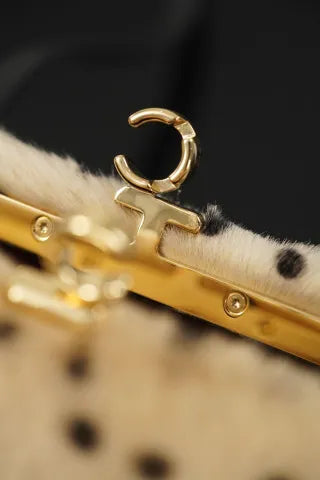 CHANEL 26A Wool Polka Dot Frog Mouth Bag Apricot