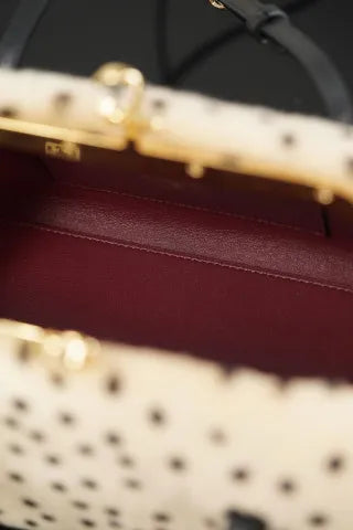 CHANEL 26A Wool Polka Dot Frog Mouth Bag Apricot