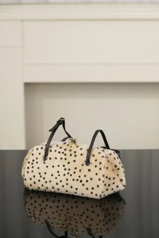 CHANEL 26A Wool Polka Dot Frog Mouth Bag Apricot