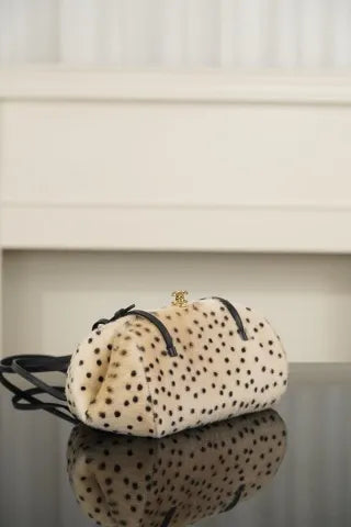 CHANEL 26A Wool Polka Dot Frog Mouth Bag Apricot