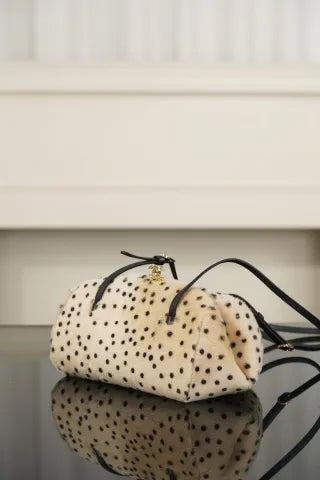 CHANEL 26A Wool Polka Dot Frog Mouth Bag Apricot