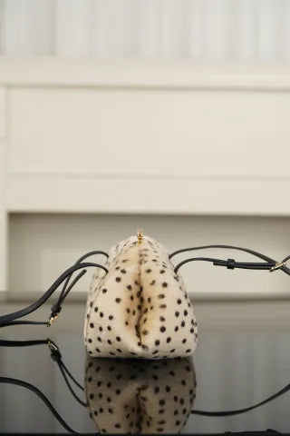 CHANEL 26A Wool Polka Dot Frog Mouth Bag Apricot