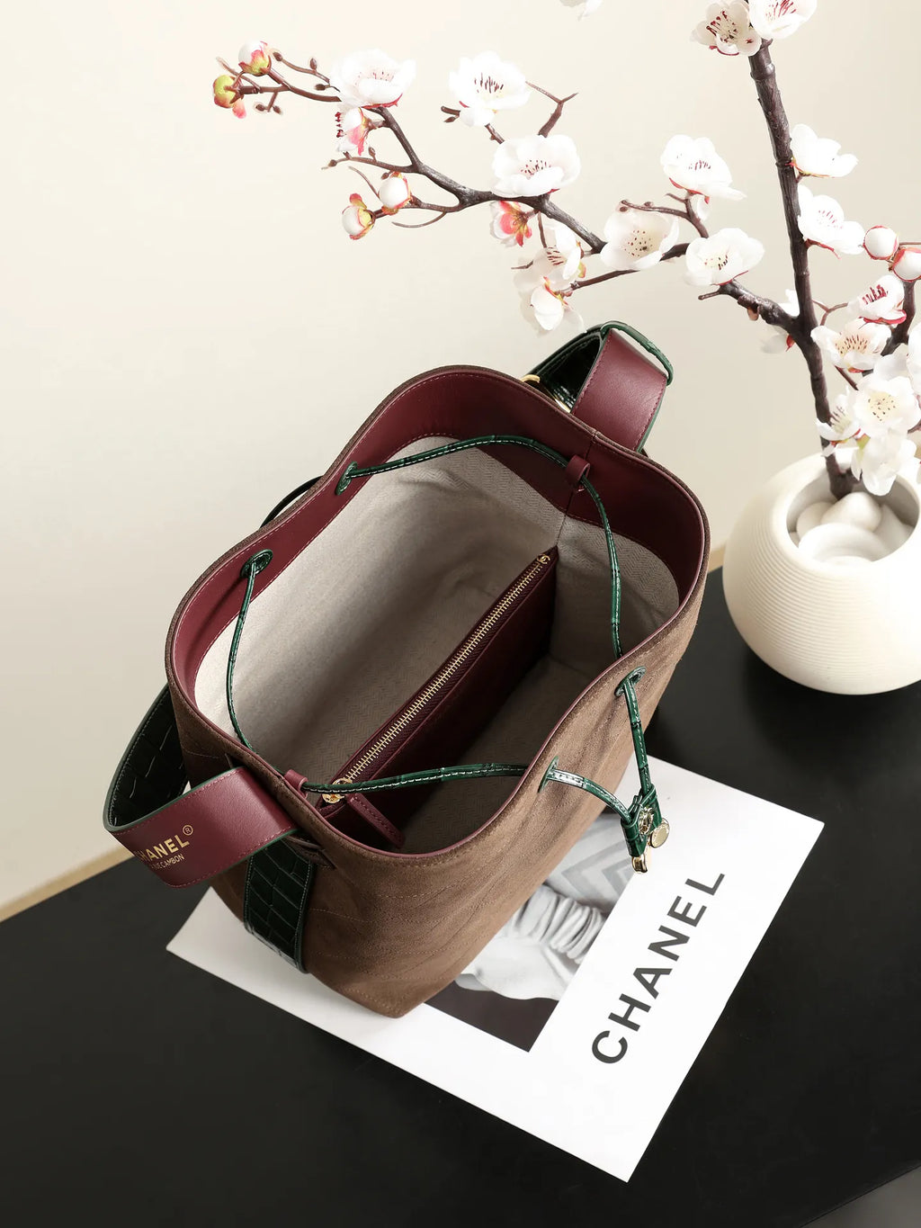 CHANEL 26B Wide Shoulder Strap Bucket Bag Black Large AS6584