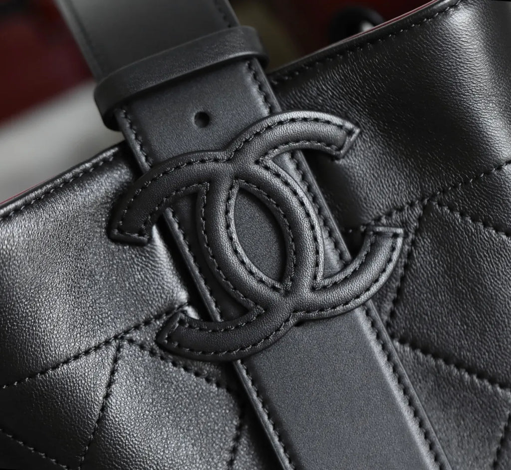 CHANEL 26B Wide Shoulder Strap Bucket Bag Black Medium