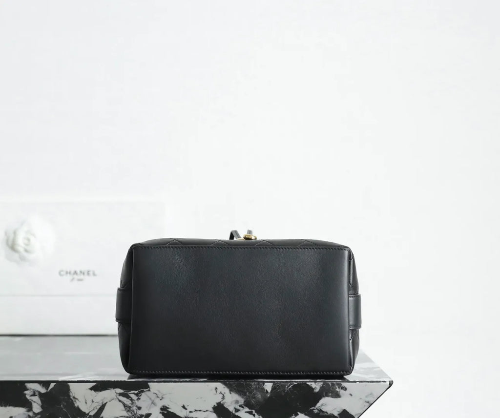 CHANEL 26B Wide Shoulder Strap Bucket Bag Black Medium
